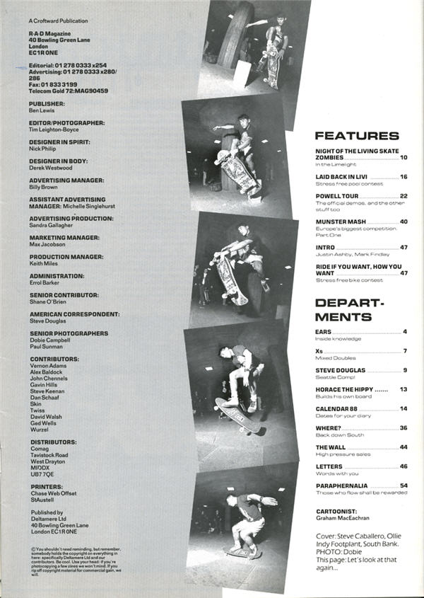 Contents of a issue 67 of R.a.d Magazine, September 1988