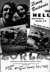 Zorlac Skateboards Advert: Mark and Barry Abrook 1988